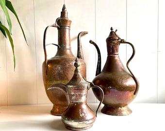 Rare, antique Ottoman, Imperial ibriks / pitchers / jugs made in Copper. Hand hammered in the 1800s.