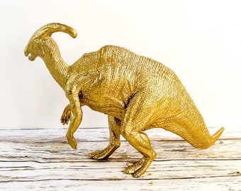 Gold Dinosaur Shelf Ornament or Party Decoration: Metallic Parasaurolophus Ornament