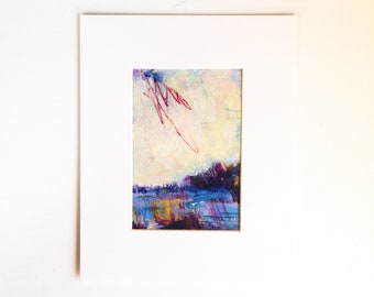 Contemporary Original Abstract Landscape Painting on Paper in 8 x 10 Inch Mount