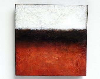 Textured original abstract painting on wood panel; small square minimalist landscape wall art