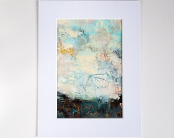 Original Painting: Small Abstract Landscape on Paper, Affordable Contemporary Art, Expressive Acrylic Wall Art