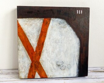 Small Original Abstract Painting, Modern Bold Wall Art in Neutrals & Brown, Contemporary Home Decor