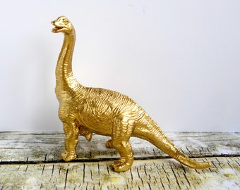 Diplodocus Dinosaur Decoration: Small Gold Desk or Plant Pot Ornament, Unusual Gift for Dino Lover