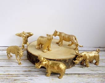 Gold Zoo Animal Decorations: 6 Wildlife Safari Plant Pot or Shelf Ornaments