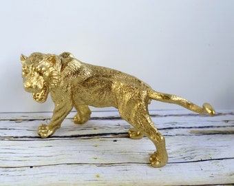 Gold Tiger Decoration: Animal Lover Gift, Zoo / Wildlife Ornament, Upcycled Plastic Figure