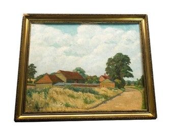 Original Vintage Landscape Painting SLIGHT DAMAGE to Ornate Gold Frame, Hand-Painted Art Signed by Artist 23" x 19" Approx.