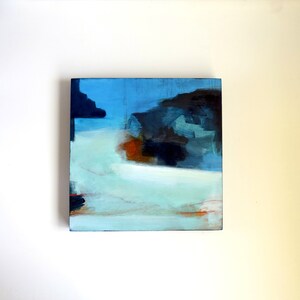 Modern Original Abstract Seascape Painting, Deep Blue Contemporary Art on Wood Panel 20 x 20 cm image 6