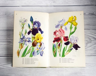 Garden Flowers in Colour, Vintage Book with Floral Botanical Illustrations by Eigil Kiaer, with Green Hardback Cover
