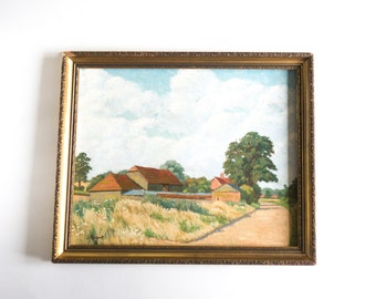 Original Vintage Landscape Painting SLIGHT DAMAGE to Ornate Gold Frame, Hand-Painted Art Signed by Artist 23" x 19" Approx.