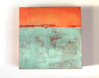 Small Colourful Abstract Painting, Original Contemporary Art in Orange & Teal