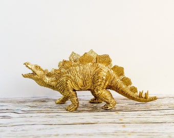 Stegosaurus Decoration: Small Gold Dinosaur Ornament, Fun Palaeontology Gift