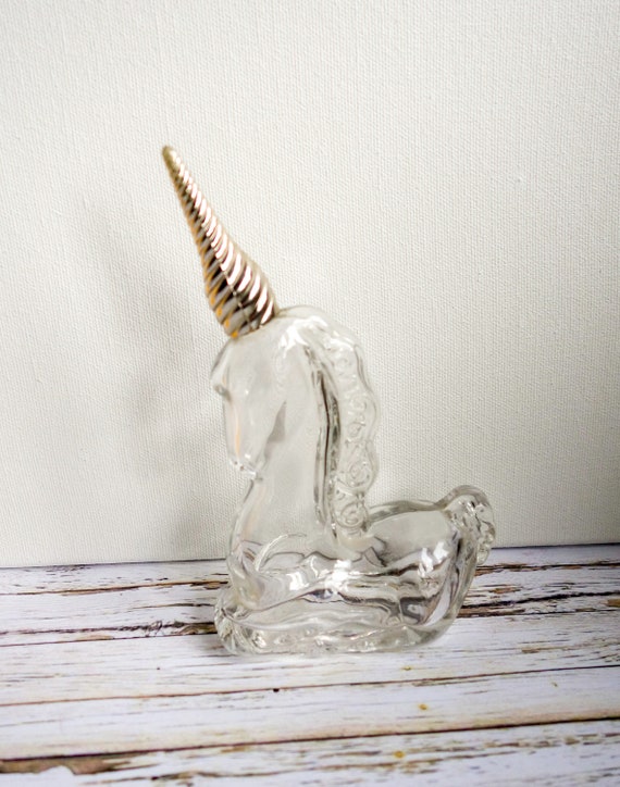 Vintage Avon Unicorn Perfume Bottle, Clear Glass with… Gem