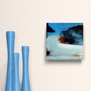 Modern Original Abstract Seascape Painting, Deep Blue Contemporary Art on Wood Panel 20 x 20 cm image 2