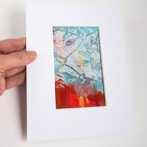 Abstract Original Painting Small Red & Teal Art in 6 x 8 White Mount image 2