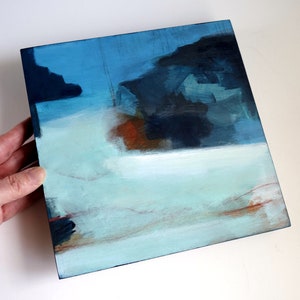 Modern Original Abstract Seascape Painting, Deep Blue Contemporary Art on Wood Panel 20 x 20 cm image 7