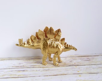 Gold Stegosaurus Dinosaur Ornament: Science / Palaeontologist Gift, Plant or Terrarium Decoration