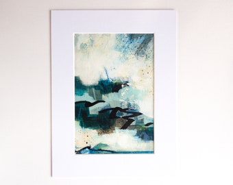 Abstract Landscape Art, Original Painting on Paper in White Mount, Small Affordable Artwork Hand-Painted by UK Artist