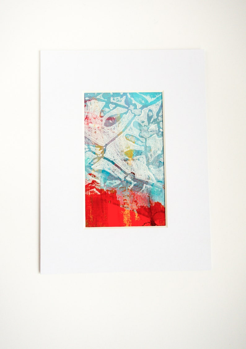 Abstract Original Painting Small Red & Teal Art in 6 x 8 White Mount image 5