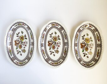 Matching Set of 3 Vintage China Plates, Small Oval Serving Dishes with Dorset Pattern, Made By Wood & Sons, Burslem, England