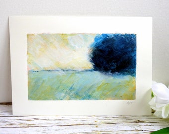 Abstract Landscape Art on Paper: Small Original Contemporary Painting