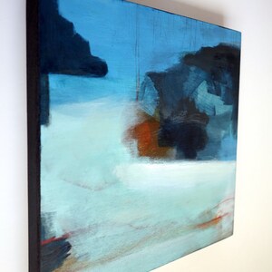 Modern Original Abstract Seascape Painting, Deep Blue Contemporary Art on Wood Panel 20 x 20 cm image 5