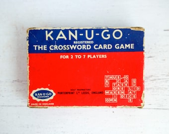 Vintage Kan U Go Game with 58 letter / alphabet cards. 1930s retro crossword fun with rule book included