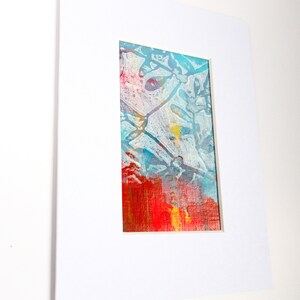 Abstract Original Painting Small Red & Teal Art in 6 x 8 White Mount image 8