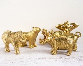Wild Animal Gold Decorations: 5 Jungle Creature Decorations Monkey, Rhino, Hippo, Elephant & Polar Bear