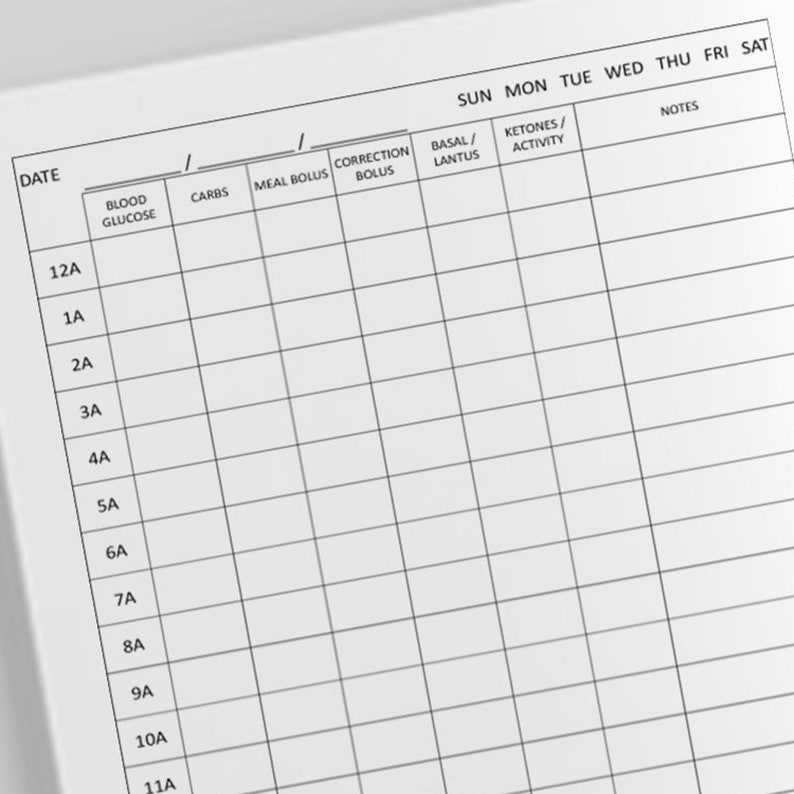Insulin Bolus Log Book Vault Diabetes Blood Sugar Journal Sugar Sheets