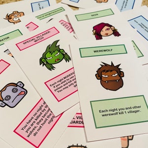Impresión y recorte del juego de cartas de hombre lobo en casa