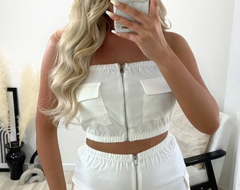 Sacha White Cargo Bandeau Top and Shorts Co-Ord Set