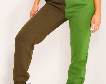 Lacey Khaki and Olive Green Colour Block Joggers
