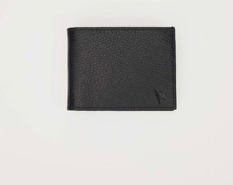 HANDGEFERTIGTE Leder-Brieftasche aus schwarzem Tech-Leder. Vintage-Leder-Geldbörse