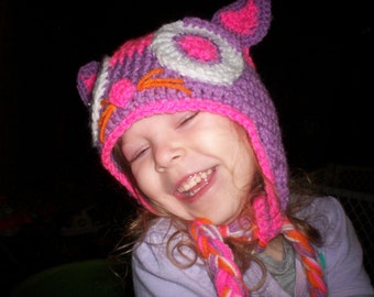 Beat's Kitty Cat Ear Flap Hat Crochet PDF Pattern Infant, Child and Adult Sizes