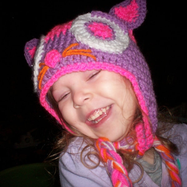 Beat's Kitty Cat Ear Flap Hat Crochet PDF Pattern Infant, Child and Adult Sizes