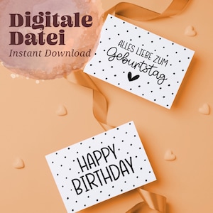 Geburtstagskarte Druckvorlage "HAPPY BIRTHDAY - Alles Liebe zum Geburtstag" Handlettering 4 Mini-Klappkarten Printable DIY Grußkärtchen A7