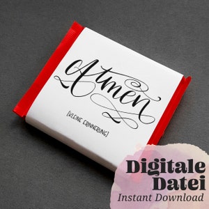 May include: A white rectangular product with the word "Amen" in elegant black script. The product has red edges and the text "[KLEINE ERINNERUNG]" below the main text. The bottom right corner has the text "Digitale Datei Instant Download".