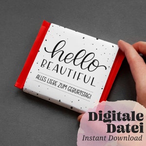 Plantillas para imprimir "HOLA Hermosa" imprimibles para imprimir tú mismo, empaques de chocolate cuadrados para un cumpleaños