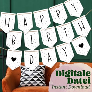 Plantilla “Cadena de banderines FELIZ CUMPLEAÑOS”, producto digital para impresión, guirnalda, decoración de pared para cumpleaños, fiesta, cuarto infantil