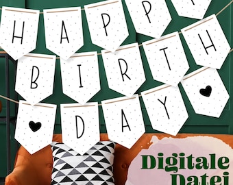 Vorlage "HAPPY BIRTHDAY Wimpelkette", Digitales Produkt zum Ausdrucken, Girlande, Wanddeko für Geburtstag, Party, Kinderzimmer