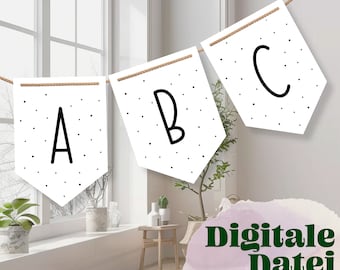 Template "ABC Alphabet Lettering Pennant Banner", Digital Printable Product, Garland, Wall Decoration for Birthday, Party, Children's Room