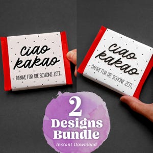 Modello di stampa regalo di addio CIAO KAKAO Grazie per il bel momento Fascetta fai da te stampabile Confezione quadrata con copertura di cioccolato