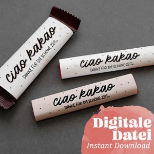 Modello di stampa per la copertina della tavoletta di cioccolato CIAO KAKAO Grazie per il bel momento Stampabile fai da te fascetta per la confezione di cioccolato grazie addio