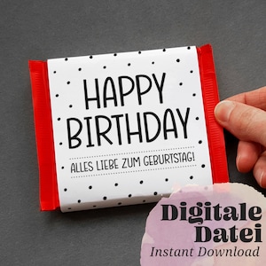 Plantilla para imprimir empaque de chocolate FELIZ CUMPLEAÑOS Banderola imprimible DIY Cubierta cuadrada para empaque de regalo de chocolate