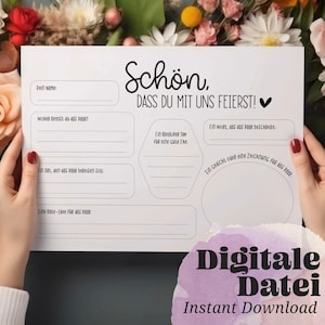Modello di stampa per il libro degli ospiti del matrimonio È BELLO che tu festeggi con noi. Album dei ricordi degli ospiti del matrimonio con questionario fai da te stampabile.