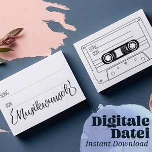 Modèle d'impression 2 versions "SONG / MUSIC WISH" Imprimable à imprimer soi-même, DJ card party & mariage
