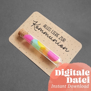 Modelli stampabili "Buona Comunione / Esaudisci i desideri" Stampabile, Regalo di compleanno, Regalo di comunione, Provetta regalo fai da te