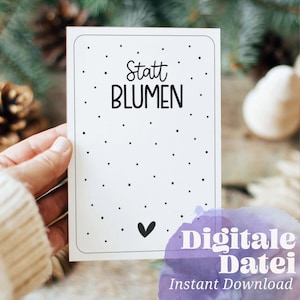 Modelos de impressão de arte para presente "Em vez de flores" Handlettering Cartão de felicitações DIY para impressão, padrão de cartão de aniversário de lembrança, 2 versões em A6