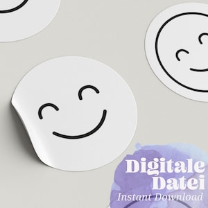 Pegatinas redondas 40 mm "Happy Face Smile", producto digital para imprimir en papel adhesivo o recortar, decoración de regalos, pegatinas