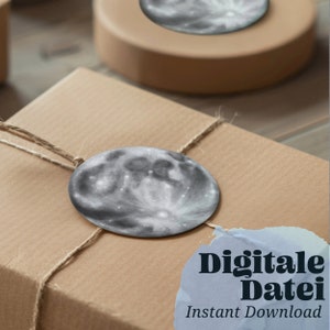 Pegatinas redondas 45 mm "LUNA", producto digital para imprimir en papel adhesivo o recortar, decoración de regalos, pegatinas